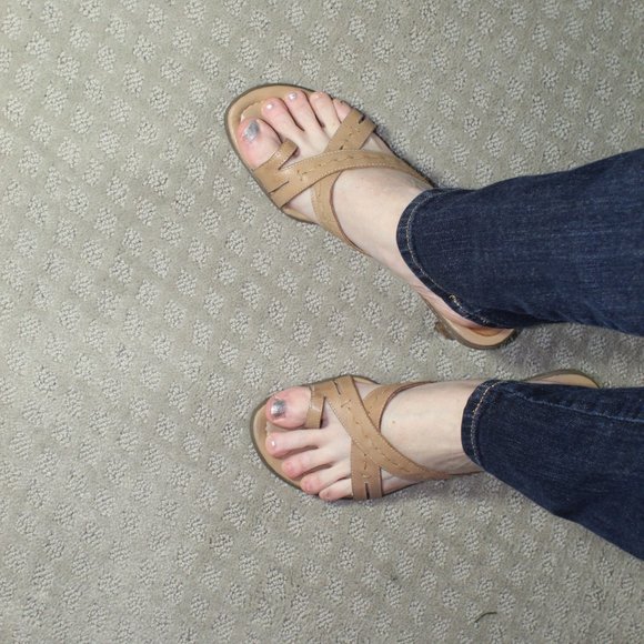 Etienne Aigner Tan Stacked Heel Sandals - Picture 3 of 5